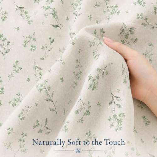 Green Floral Farmhouse Shower Curtain, Vintage Botanical Bathroom Curtain, Rustic Country Wildflower Bath Decor Linen Texture Waterproof Fabric Curtains, Sage Green Floral Bath Curtain 72 x 72 Inch