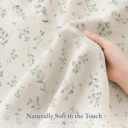 Green Floral Farmhouse Shower Curtain, Vintage Botanical Bathroom Curtain, Rustic Country Wildflower Bath Decor Linen Texture Waterproof Fabric Curtains, Sage Green Floral Bath Curtain 72 x 72 Inch