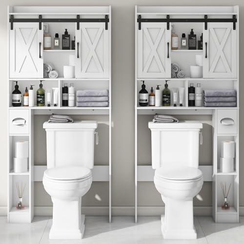 Vabches Over The Toilet Storage Cabinet with Sliding Doors, White