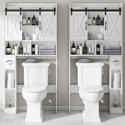 Vabches Over The Toilet Storage Cabinet with Sliding Doors, White