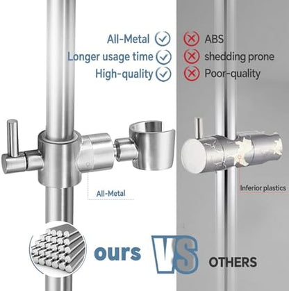 Shower Slide Bar Adjustable Handheld Shower Head Holder Wall Mount - 15inch All-Metal Shower Head Slide Bar Compatible with Bathroom Drill Free Glue Installation - Brushed