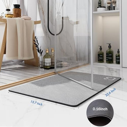 Diatomaceous Earth Bath Mat Stone Bath Mats for Bathroom,15.7"x23.6",Grey