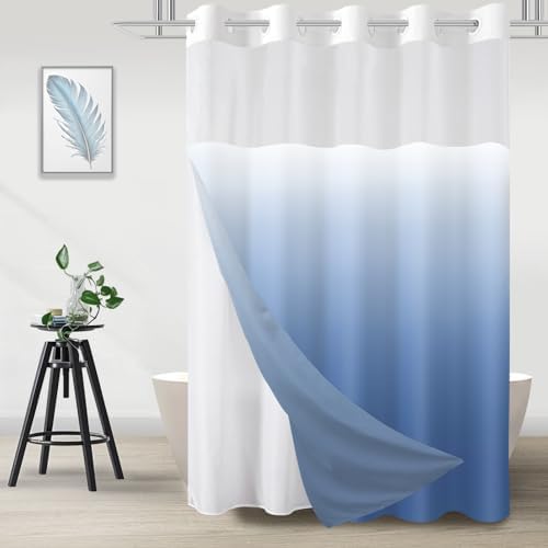 No Hook Shower Curtain and Liner for Bathroom, Ombre Light Blue, 71" x 74"