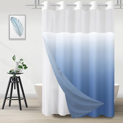 No Hook Shower Curtain and Liner for Bathroom, Ombre Light Blue, 71" x 74"