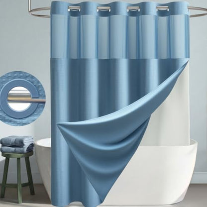 Dynamene Moonlight Blue Hook Free Waffle Shower Curtain & Snap Liner,72x99