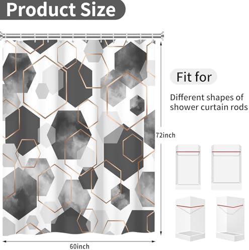deFouliao Grey Modern Shower Curtain Geometric Grid Art Abstract Waterproof Bathroom Curtain for Bathtub Home Hotel Decor, Washable with Hooks, 60x72 Inch