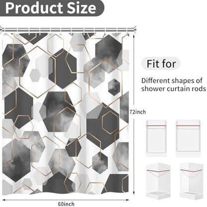 deFouliao Grey Modern Shower Curtain Geometric Grid Art Abstract Waterproof Bathroom Curtain for Bathtub Home Hotel Decor, Washable with Hooks, 60x72 Inch