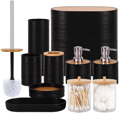 10 PCS Black Bathroom Accessories Set with Trash Can Bathroom Accessory