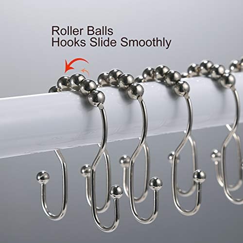Goowin Shower Curtain Hooks, 12 Pcs Shower Curtain Rings, Stainless Steel Shower Curtain Hangers, Double Hook Shower Curtain Hooks, Smooth Sliding Anti-Drop Shower Rings for Curtain (Nickel)
