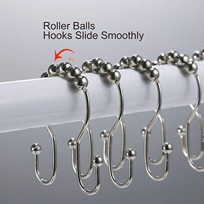 Goowin Shower Curtain Hooks, 12 Pcs Shower Curtain Rings, Stainless Steel Shower Curtain Hangers, Double Hook Shower Curtain Hooks, Smooth Sliding Anti-Drop Shower Rings for Curtain (Nickel)