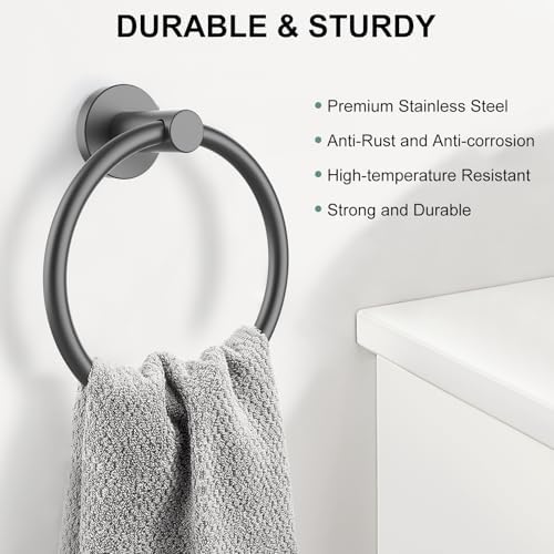 SetSail Towel Holder for Bathroom Wall Mounted Screw-in Towel Ring, Grey