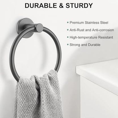 SetSail Towel Holder for Bathroom Wall Mounted Screw-in Towel Ring, Grey