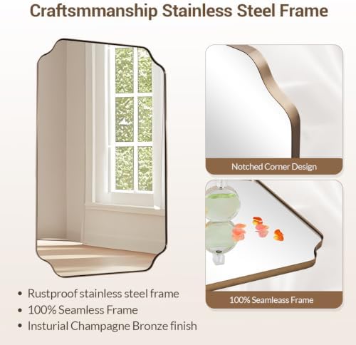 MIRRORART 24x40’’ Brushed Champagne Bronze Bathroom Mirrors for Wall