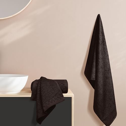 MyOwn Ultra Soft 3 Pack Cotton Towel Set, Contains a Bath Towels 28x55 inch, a Hand Towels 16x24 inch & a Wash Coths 12x12 inch, Ideal Everyday use, Compact & Lightweight - Chocolate Brown