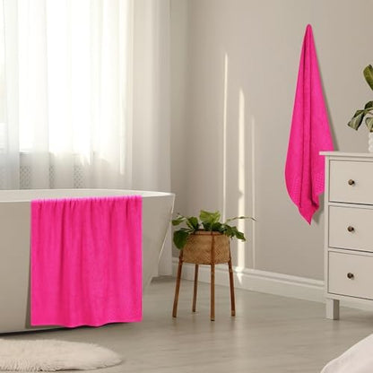 MyOwn Ultra Soft 2 Pack Oversized Bath Towel Set 28x55 inches, Cotton Large Bath Towels, Highly Absorbant Compact Quickdry & Lightweight Towel, Ideal for Gym Travel Camp Pool - Hot Pink