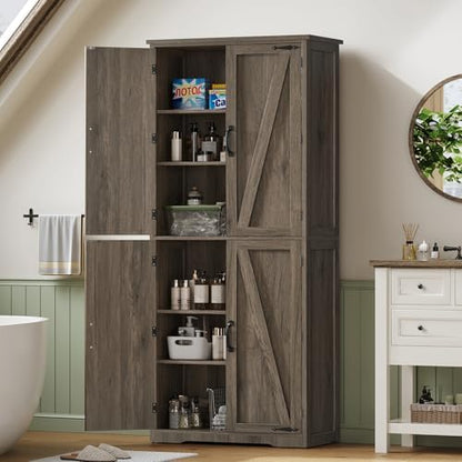 Tall Pantry Cabinet with 4 Doors & 2 Adjustable Shelves, Kitchen Cabinet