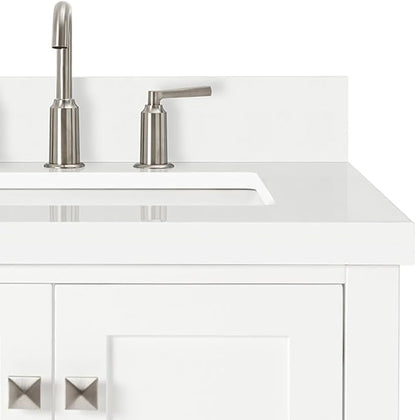 ARIEL Cambridge 36-inch Bathroom Vanity with Sink,Solid Wood, 1.5-inch Pure White Quartz Countertop & Backsplash, Single Rectangular Porcelain Sink, 2 Soft Closing Doors, 5 Dovetail Drawers, White