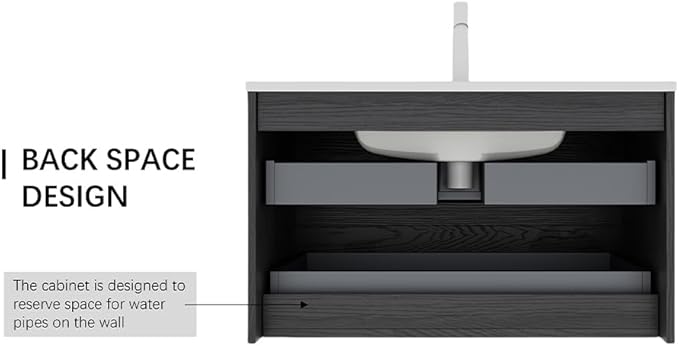 36" Floating Bathroom Vanity with Sink, Wall Mounted Modern Bathroom Cabinet with 2 Soft Close Drawers, Oak & Plywood, Pre-Assembled with Integrated Ceramic Basin – Sedona, Dark Oak