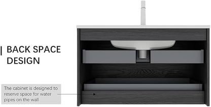 30" Floating Bathroom Vanity with Sink, Wall Mounted Modern Bathroom Cabinet with 2 Soft Close Drawers, Oak & Plywood, Pre-Assembled with Integrated Ceramic Basin – Sedona, Dark Oak