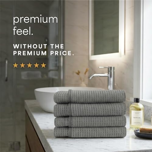 S&T INC. Aura Waffle Bath Towels, 4 Pack, 30" x 60", Grey