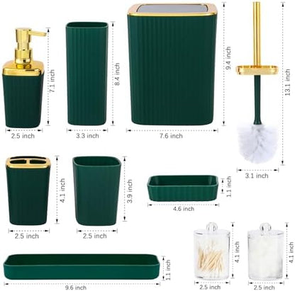 9 PCS DarkGreen Bathroom Accessories Set with Trash Can Bathroom Accessory