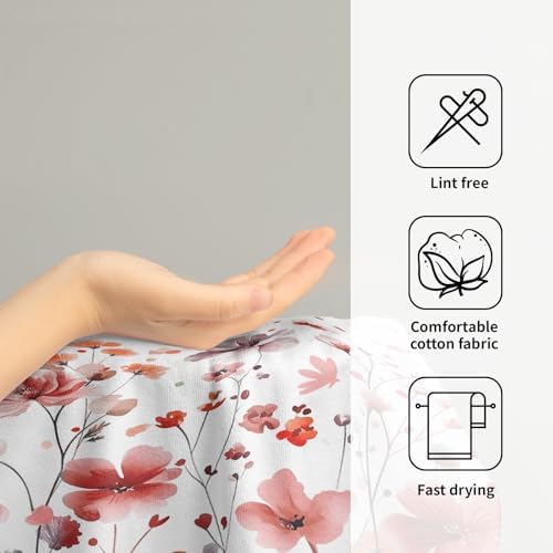 Wildflowers Hand Towel Set of 2, 14x28 Inch Orange Red Floral Butterfly Absorbent Soft Dish Washing Cloth Towels for Farmhouse Kitchen Bathroom Home Hotel Gym Spring Season Decor
