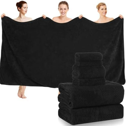 Peryiter 6 Pcs Bath Towel Set, Oversized Bath Sheet for Adults, Black