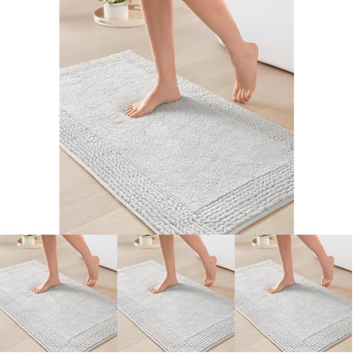 Madison Park Splendor Reversible 100% Cotton Tufted Bathroom Rug-3000 GSM Hotel Quality Luxurious Plush Medium Pile Bath Mat Absorbent, Quick Dry, Shower Room Décor, 21x34, Grey (Pack of 4)