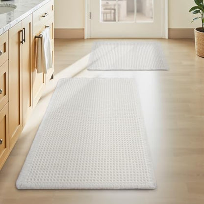 Upgraded Waffle Bath Mat Set of 2 Absorbent Bathroom Mat 17"x24" + 20"x32"