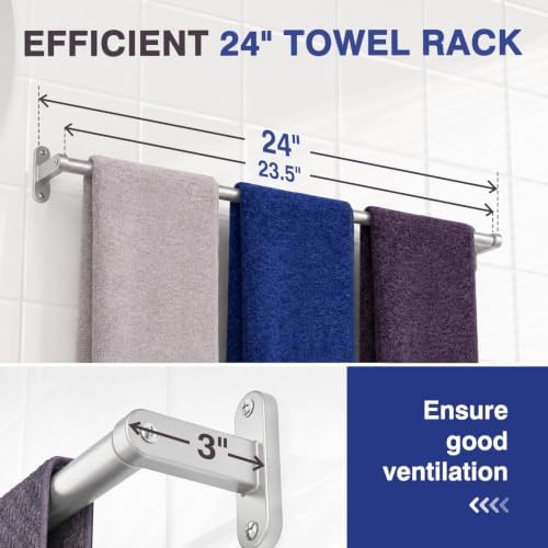Powools Brushed Nickel 24" Towel Rack, Rustproof Wall Mounted Towel Bar