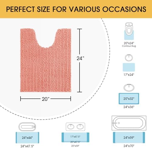ACCUMTEK Upgrade Luxury Coral Toilet Bathroom Rug Mat 24" x 20" Contour Rug, Ultra Soft Thick Absorbent Bath Mats, Non Slip Chenille Toilet Mat for Bathroom, Bedroom, Kitchen, Shower, Tub
