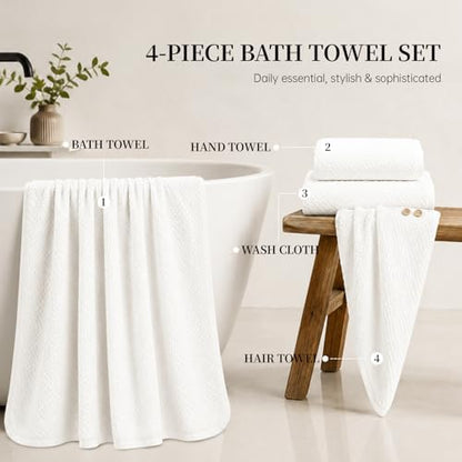 MaopaoBeauty Oversize Bath Towels Set - 35x70 Inches, 4-Piece Bathroom Towel Set (1 Bath Towel, 1 Hair Towel, 1 Hand Towel, 1 Washcloth),Microfibers Towels for Bathroom Set Microfiber Shower Towels