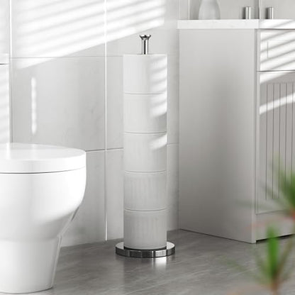 Toilet Paper Holder Stand(with Reserve Function), Free-Standing Spare Rolls Storage Holder, Stainless Steel, Modern Design