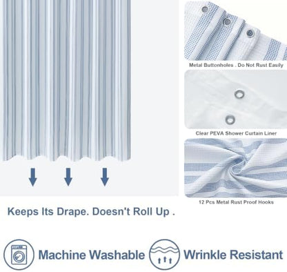 ORTIGIA 3 in 1 Waterproof Shower Curtain PEVA Liner Set 72x72 Inch,Blue