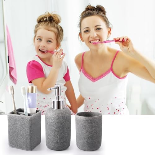 XLHOMO Resin 6 Pcs Gray Bathroom Accessories Set - Countertop Organizer