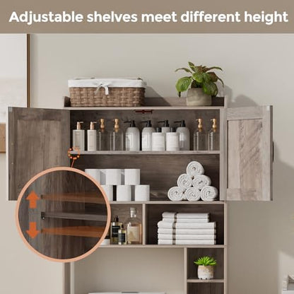Homhedy Wooden Over The Toilet Storage Cabinet with Barn Door