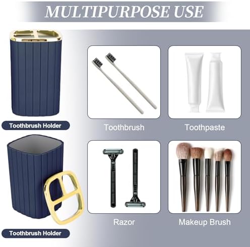 RRM Bathroom Soap Dispenser and Toothbrush Holder Set, Navy Blue