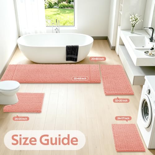 ACCUMTEK Upgrade Extra Large Coral Bathroom Rug Set 3 Pieces Ultra Soft, Thick Absorbent Bath Mats, Non Slip Chenille Toilet Mat for Bathroom, Bedroom, Kitchen