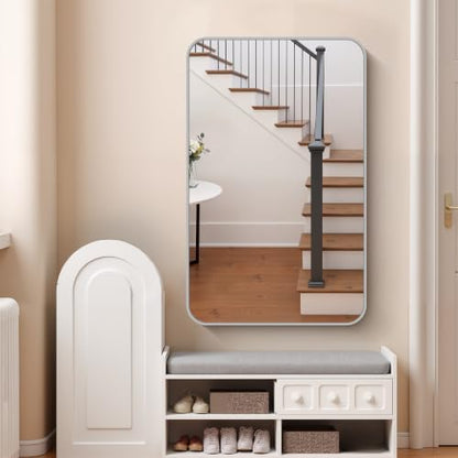 FORBATH Bathroom Mirror for Over Sink 30x48 Inch Silver, Rectanglar Wall Mirror with Metal Frame, Rounded Corners for Bathroom, Bedroom, Entryway Decor (Horizontal or Vertical)