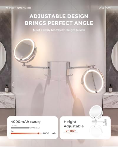 Brightown-Wall-Mounted-Lighted-Makeup-Mirror-Magnifying 1X/10X 8" with LED