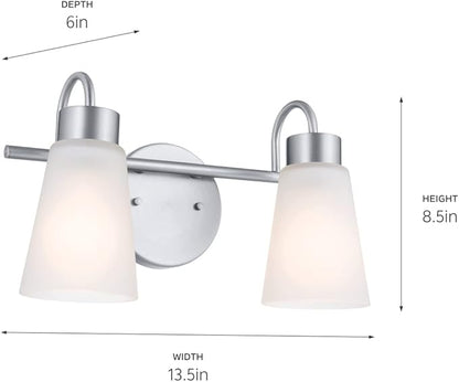 Kichler Erma 2-Light Bathroom Vanity Light Fixture with Clear Satin Etched Glass, Updated Traditional Wall Light in Brushed Nickel, (13.5" x 8.5")