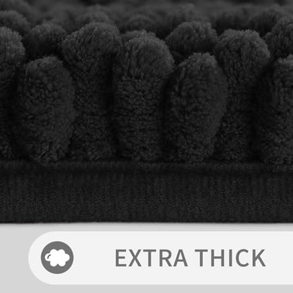 Yimobra Toilet Rugs U Shaped Washable 24 x 20, Non Slip and Super Absorbent Toilet Mat, Quick Dry, Ultra Luxury Microfiber Chenille Plush Fluffy Contour Bath Rugs for Toilet Base, Black
