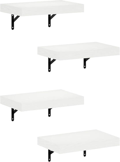 Furinno Tanna Floating Shelves for Wall Set of 4, 15-Inch Wall Shelf, Triple Thick Floating Mounted Shelf, for Bathroom, Home Office, Living Room, White Texture