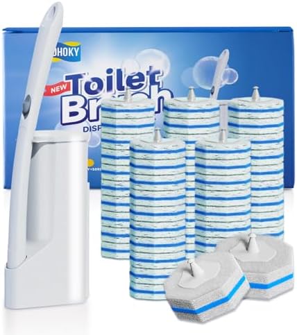 Disposable Toilet Brush Cleaning System with 50pcs Refills Pads Replacement Heads, Toilet Cleaning Stick, Wall Mounted Wand Kit Bathroom Maintenance, Toilet Bowl Cleaner Brush Holder and Set