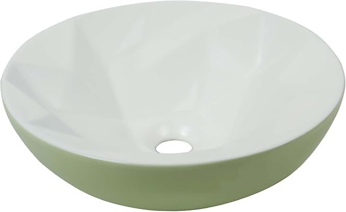 Fine Fixtures Bathroom Sink - 16 Inch Round Ceramic Vessel Sink, Modern Textured Interior Bowl Design, Perfect Sink for Bathroom Vanity, Sage Green Wash Basin
