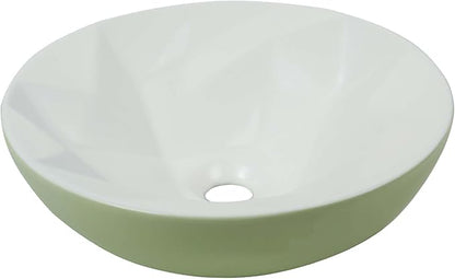 Fine Fixtures Bathroom Sink - 16 Inch Round Ceramic Vessel Sink, Modern Textured Interior Bowl Design, Perfect Sink for Bathroom Vanity, Sage Green Wash Basin
