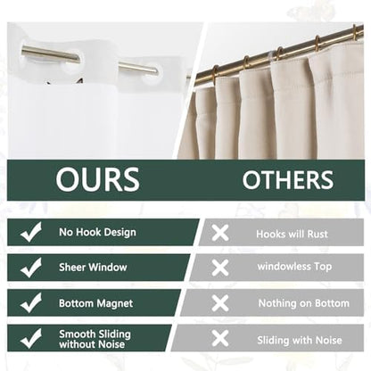 No Hook Shower Curtain with Snap-in Liner 71x74 Inch