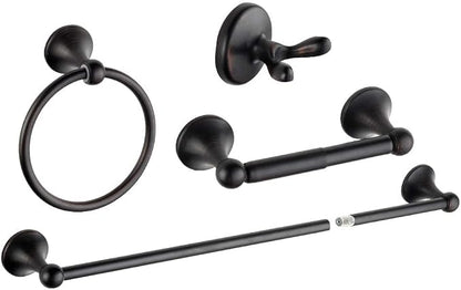 4 Piece Bathroom Accessory Set(Adjustable Towel Bar, Towel Ring, Toilet Paper Holder,Towel Robe Hook), Wall Mounted Bathroom Hardware Accessories Set,Oil Rubbed Bronze