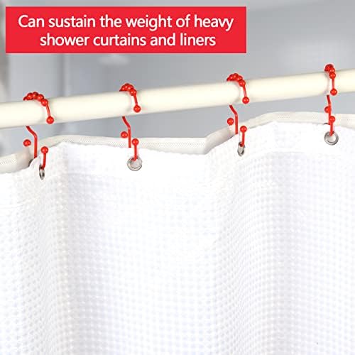 Shower Curtain Hooks,304 Stainless Steel Shower Rings for Bathroom,Double Glide Shower Hooks for Bathroom Shower Curtain Rods Curtains,Set of 12 Hooks,Red（Shower Curtain Hooks Style A ）