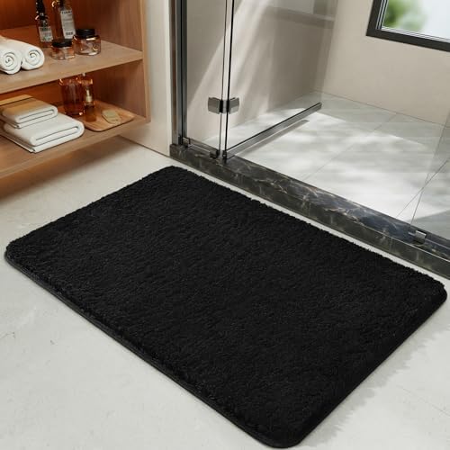 LOCHAS Bathroom Rugs 24x17 Inch, Microfiber Bath Rug Non Slip, Black